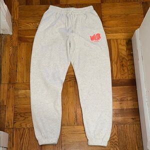 White Fox Boutique Gray and Pink Track Pants with Elastic Cuffs